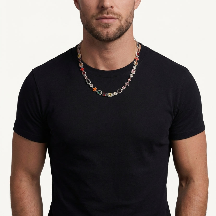 STAVR Onmodel — Royal Gemstone Necklace — Silver