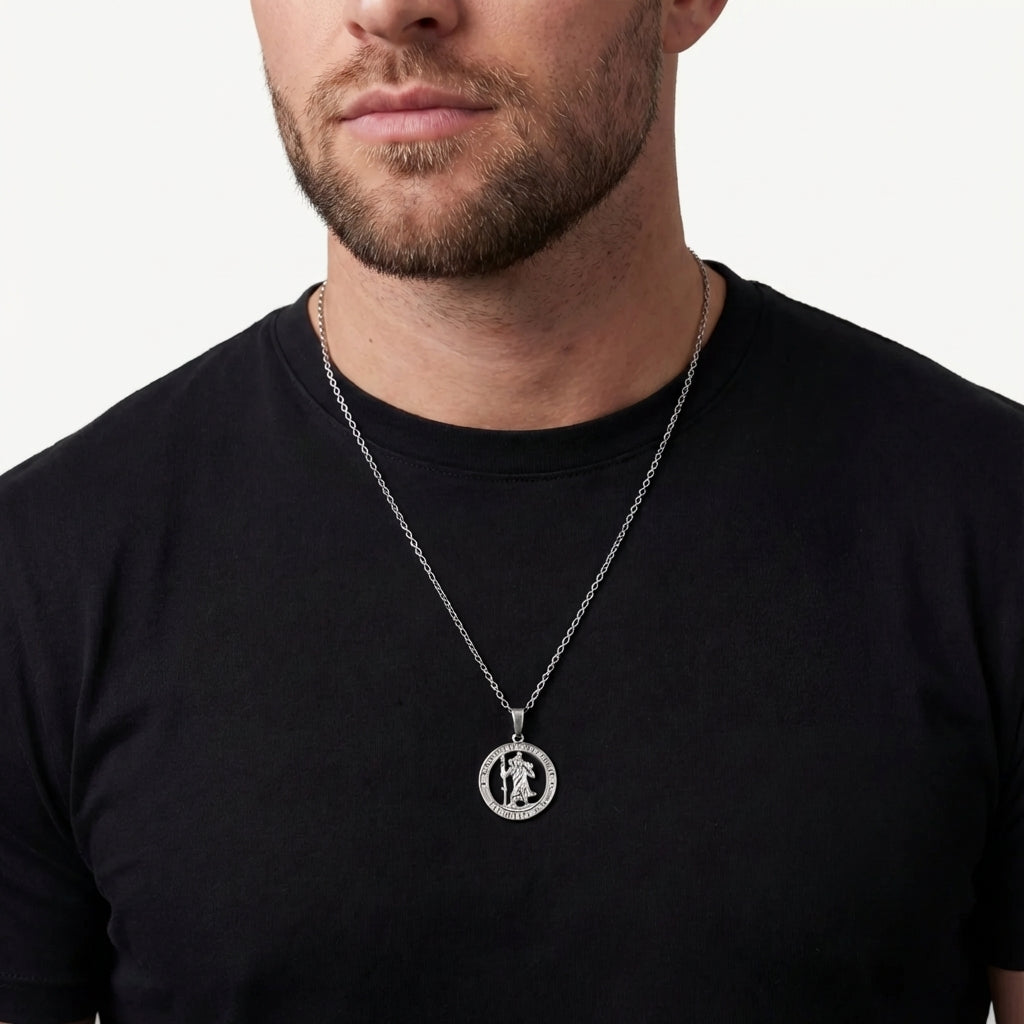 STAVR Onmodel — Saint Christopher Pendant — Silver