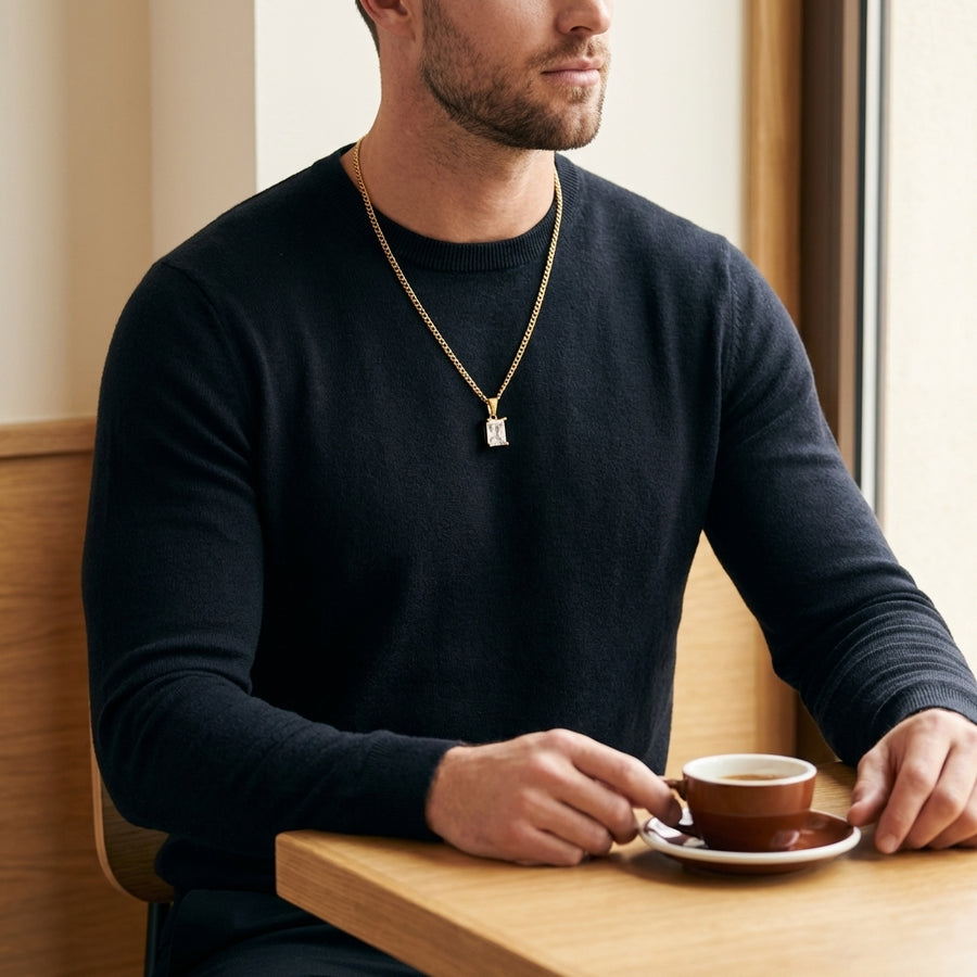 STAVR Cafe — Silver Onyx Necklace — 18K Gold