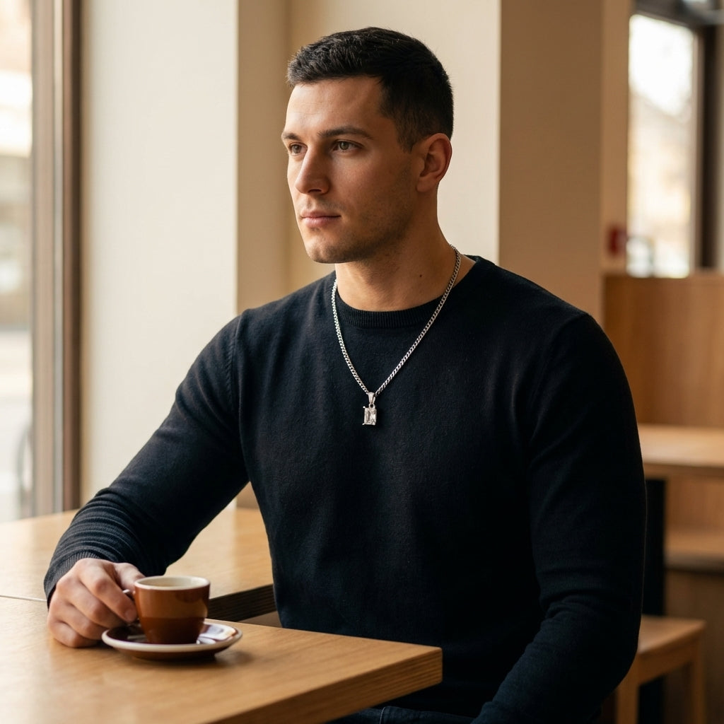 STAVR Cafe — Silver Onyx Necklace — Silver