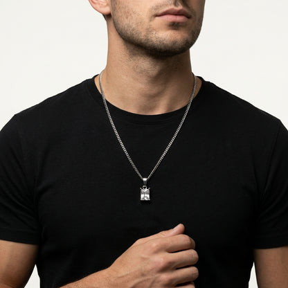 STAVR Onmodel — Silver Onyx Necklace — Silver