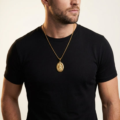 STAVR Onmodel — Virgin Mary Pendant — 18K Gold