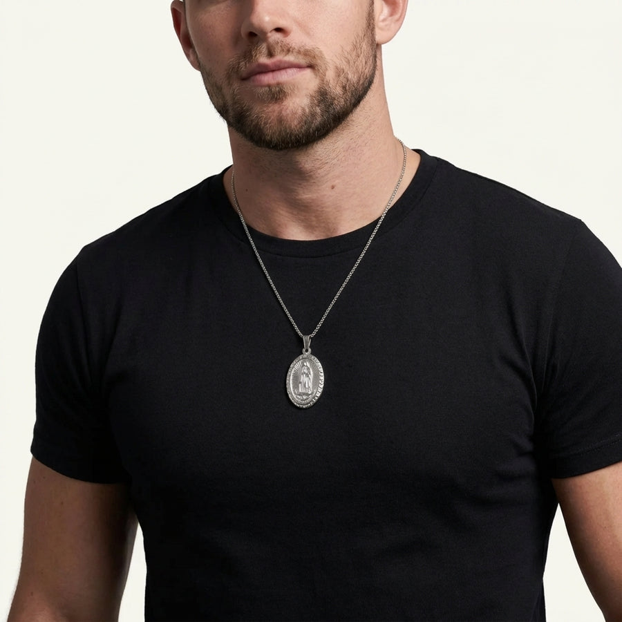 STAVR Onmodel — Virgin Mary Pendant — Silver