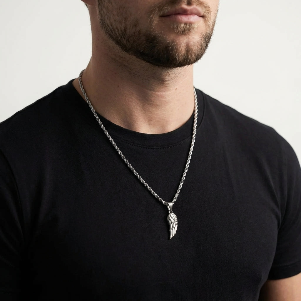 STAVR Onmodel — Wing Mini Pendant — Silver