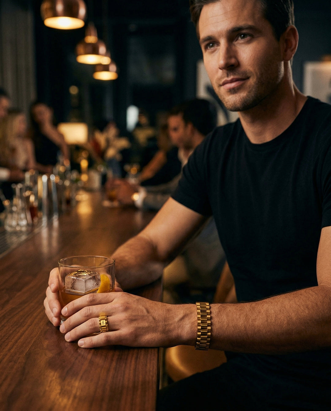 Presidential Ring Set — 18K Gold lifestyle photo - editorial mens jewelry