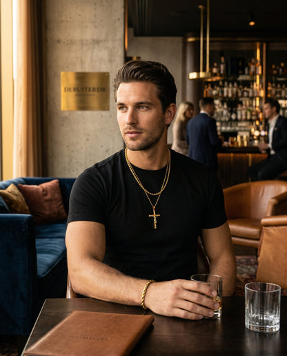 Cross Gift Set — 18K Gold lifestyle photo - editorial mens jewelry