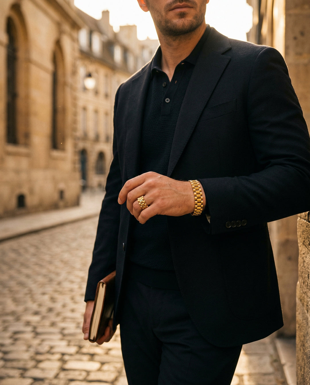 Presidential Ring Set — 18K Gold lifestyle photo - premium masculine style