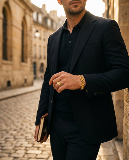 Presidential Ring Set — 18K Gold lifestyle photo - premium masculine style