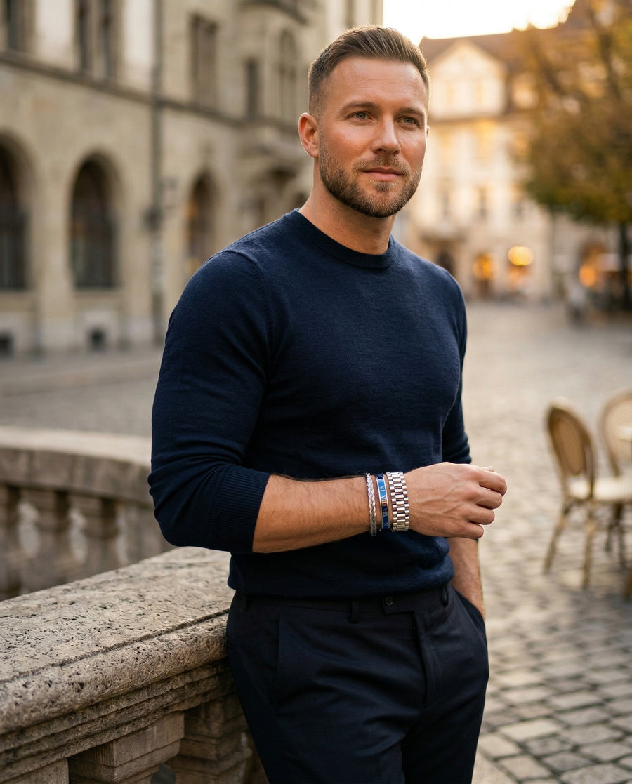 Presidential Blue Set — Silver lifestyle photo - premium masculine style
