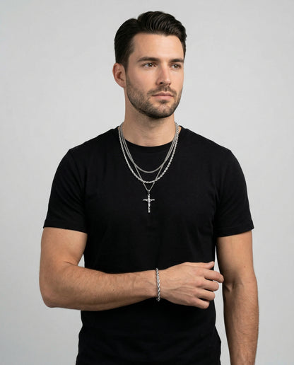 Cross Gift Set — Silver worn by model - on-model product shot