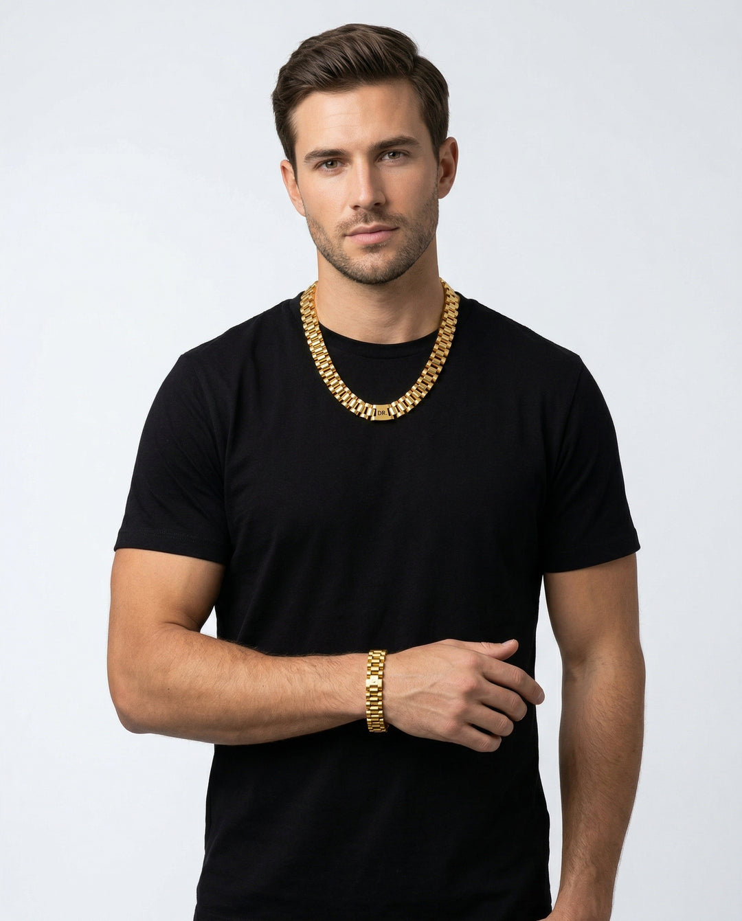Presidential Ring Set — 18K Gold worn by model - on-model product shot