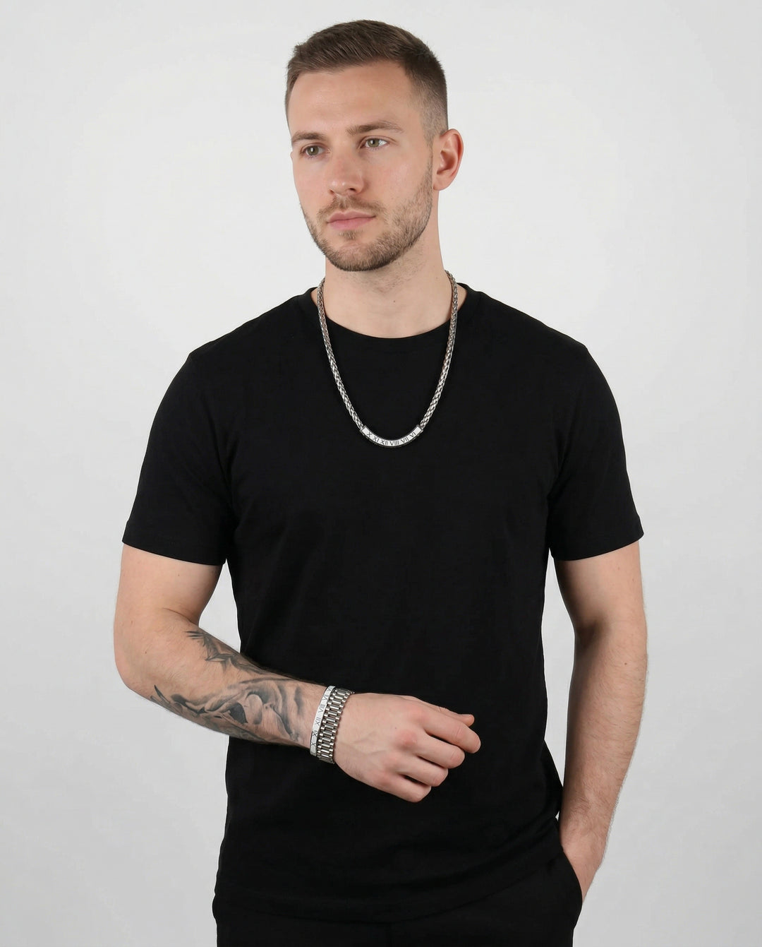 Presidential White Set — Silver worn by model - on-model product shot