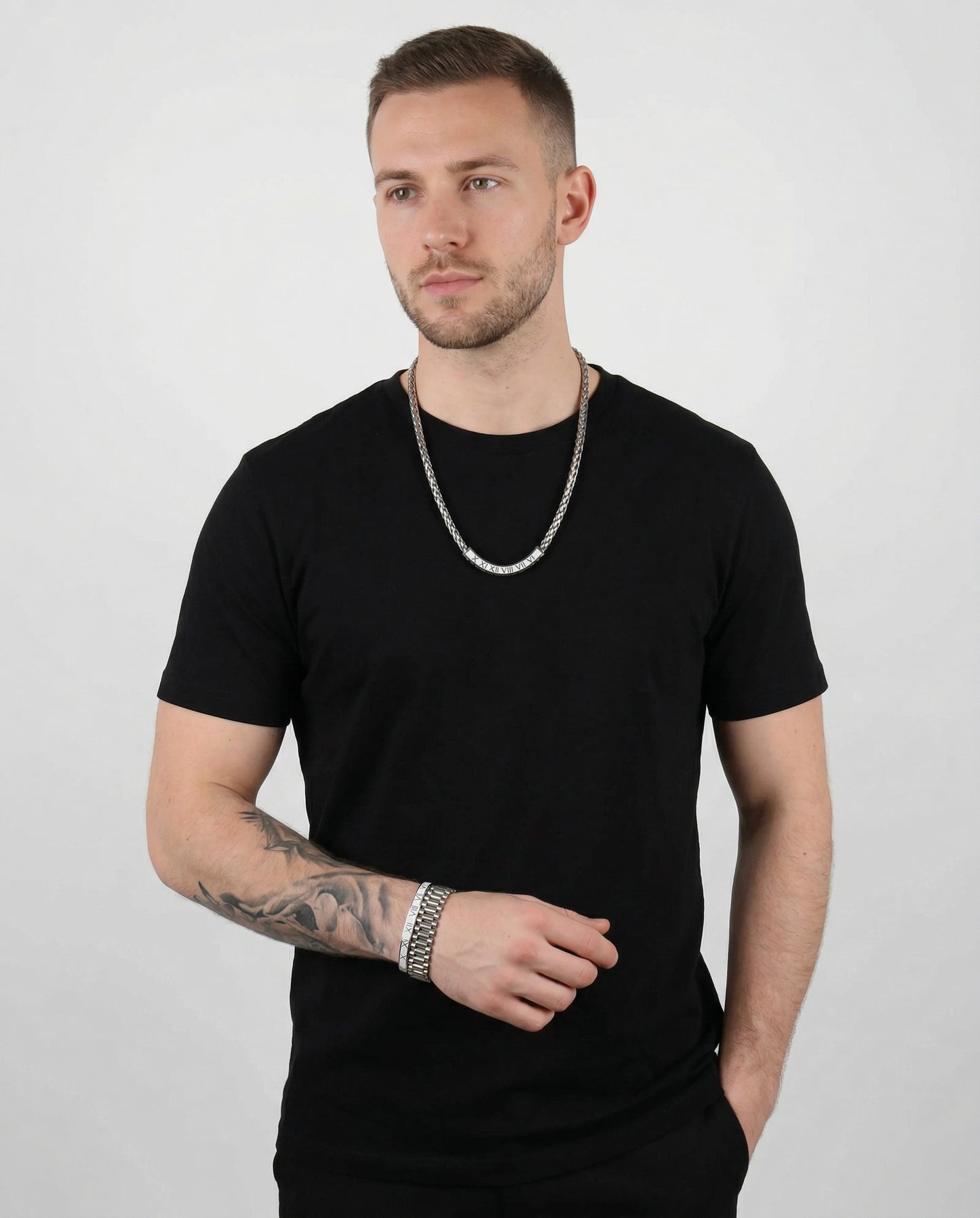 Presidential White Set — Silver worn by model - on-model product shot
