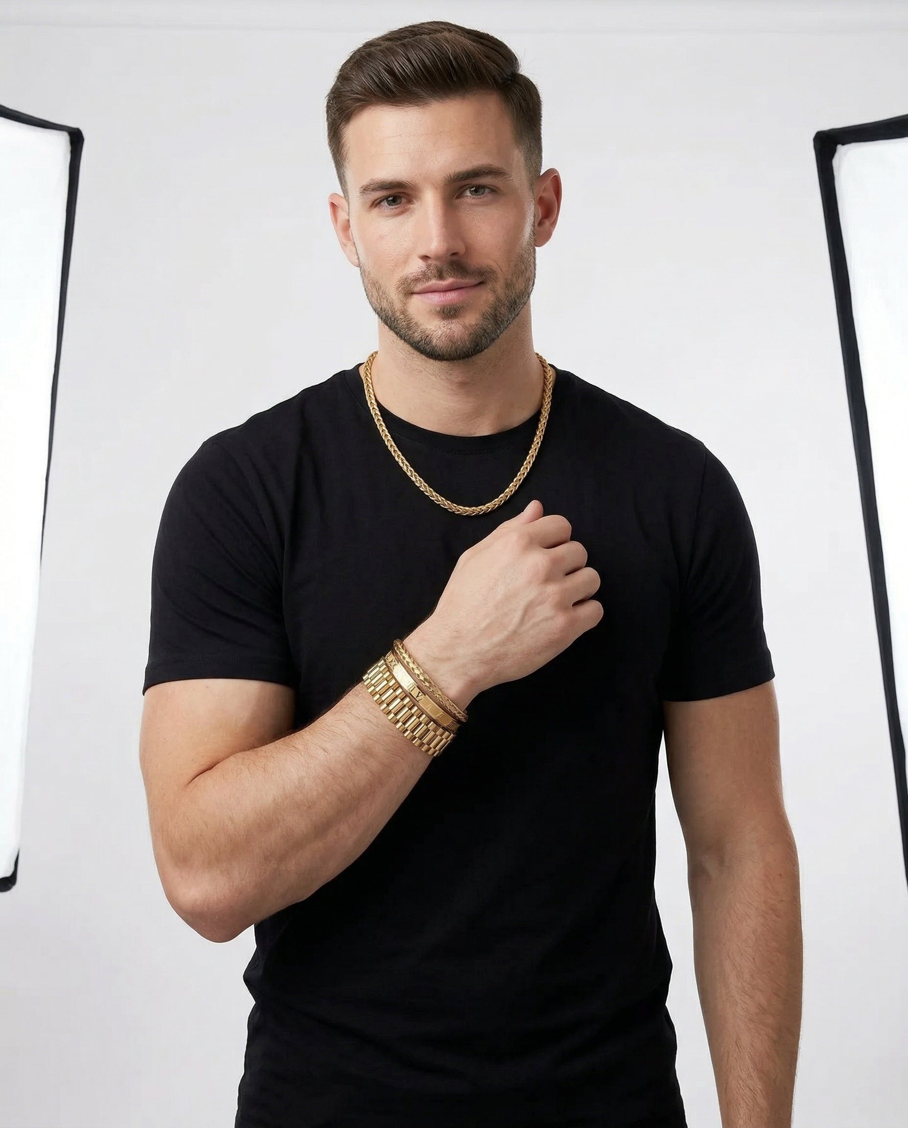 Presidential Set — 18K Gold worn by model - on-model product shot