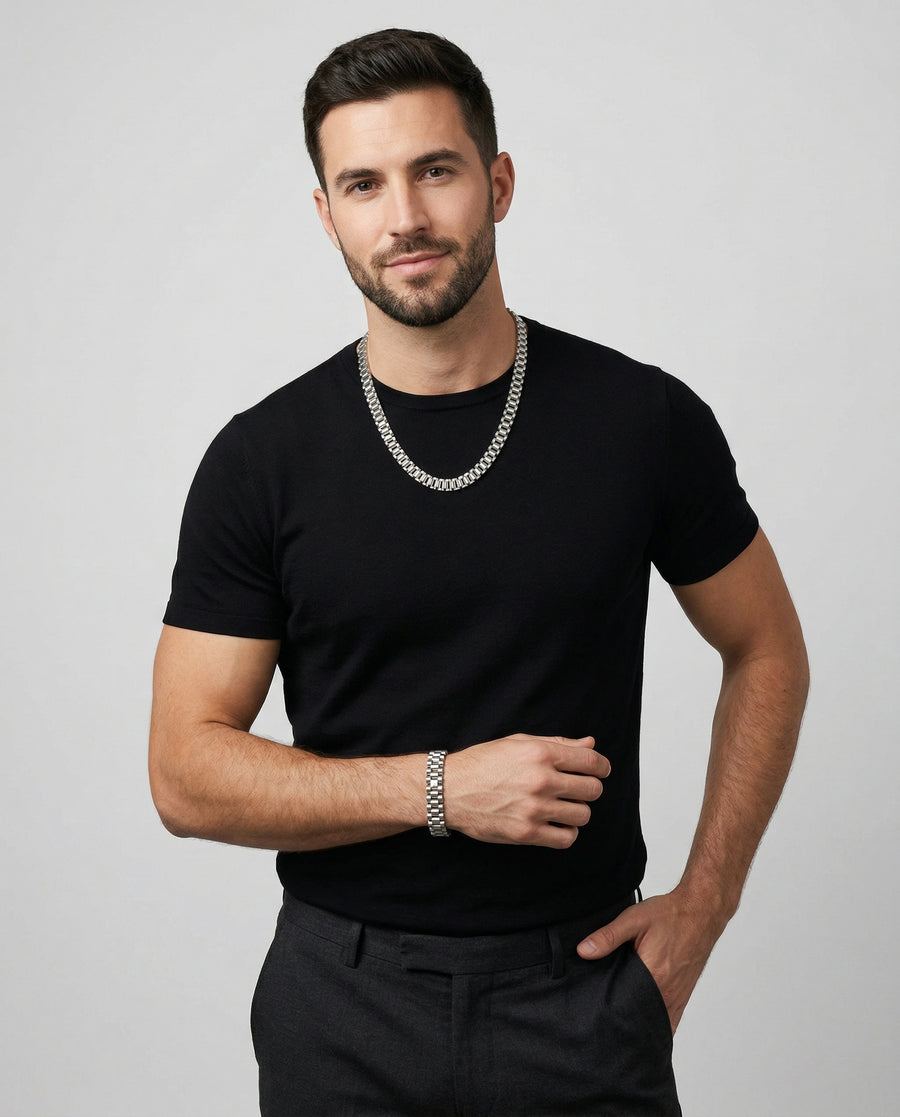 Presidential Ring Set — Silver worn by model - on-model product shot