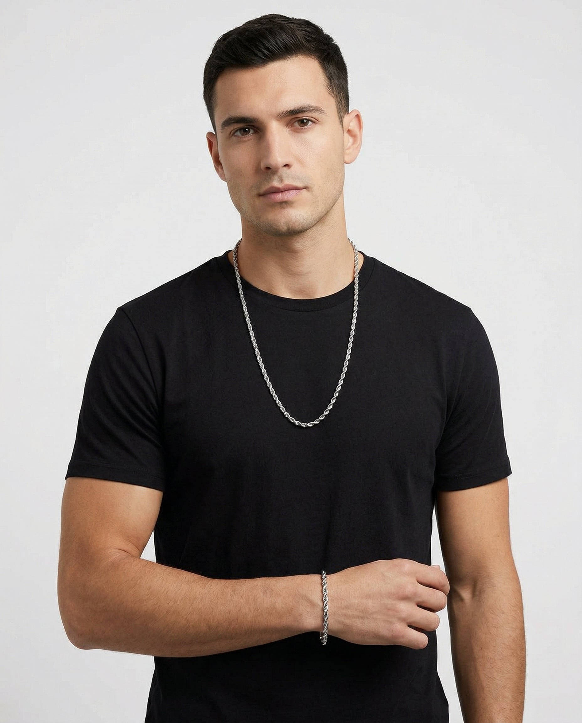 Rope 5MM Set — Silver worn by model - on-model product shot