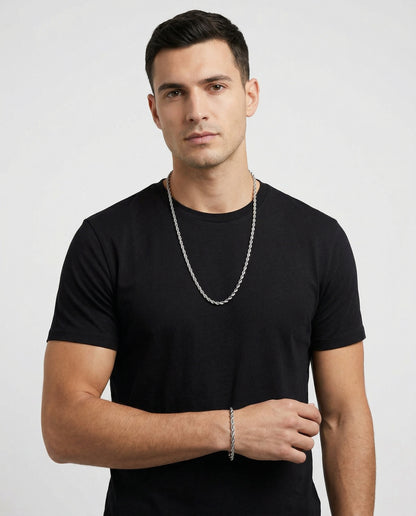 Rope 5MM Set — Silver worn by model - on-model product shot