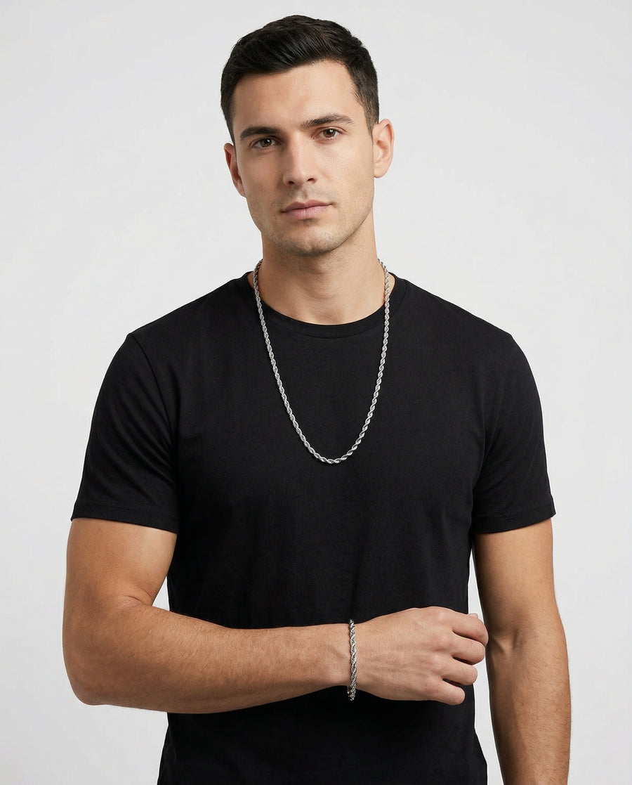 Rope 5MM Set — Silver worn by model - on-model product shot