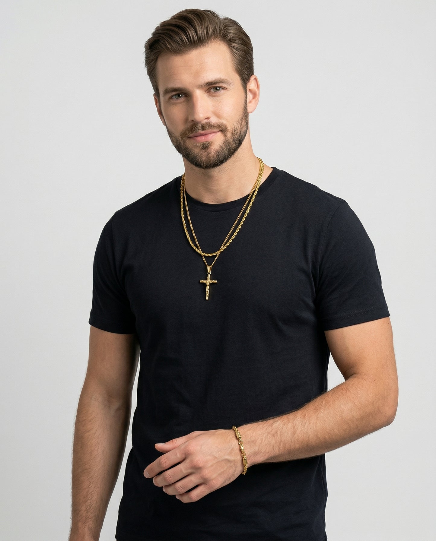 Cross Gift Set — 18K Gold worn by model - on-model product shot