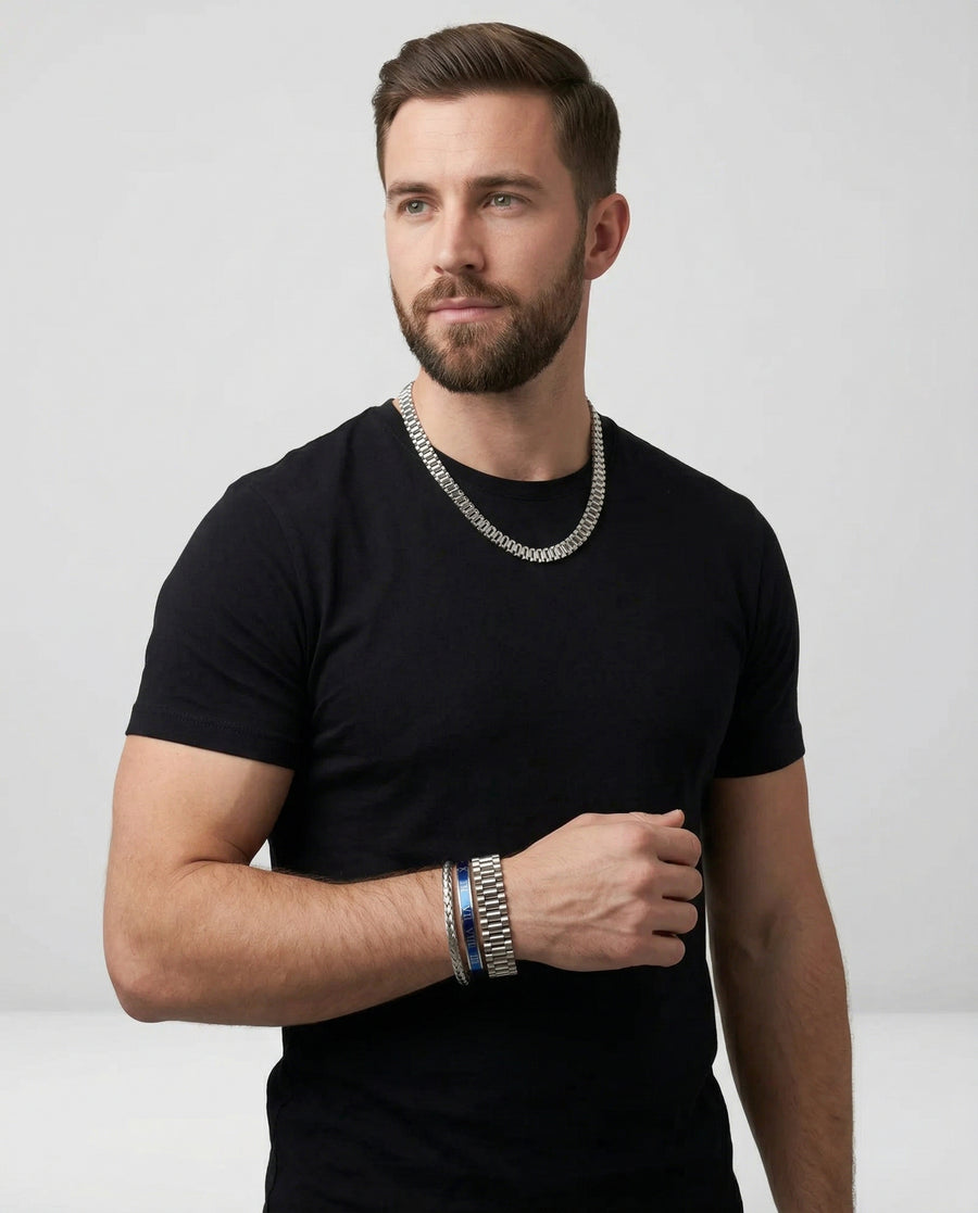 Presidential Blue Set — Silver worn by model - on-model product shot