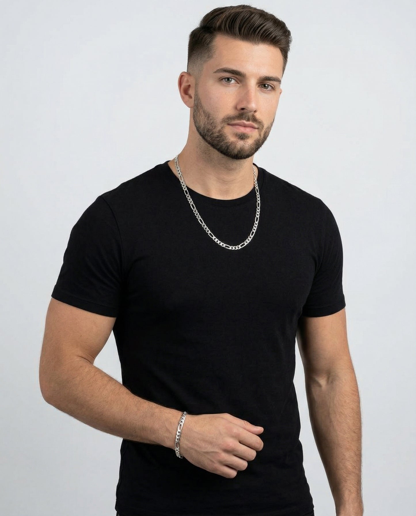 Figaro 5MM Set — Silver worn by model - on-model product shot